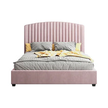 Camelia Queen Size Bed Frame Pink Velvet Upholstery High Headboard Quality Slats Metal Structure - Flea Market
