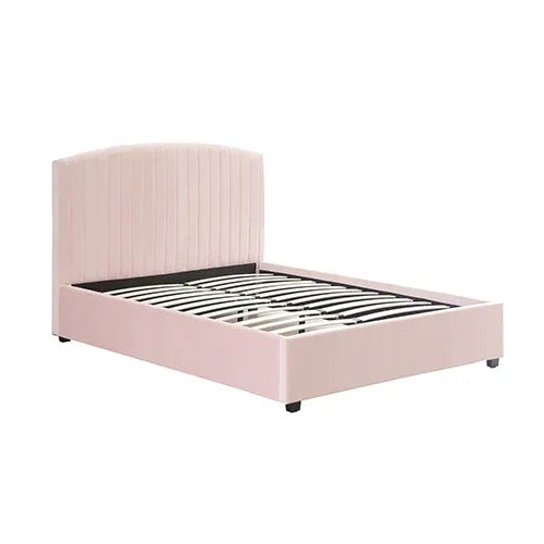 Camelia Queen Size Bed Frame Pink Velvet Upholstery High Headboard Quality Slats Metal Structure - Stacks Warehouse