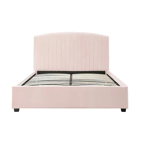 Camelia Queen Size Bed Frame Pink Velvet Upholstery High Headboard Quality Slats Metal Structure - Stacks Warehouse