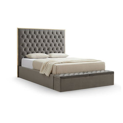 Helena king upholstered bed frame with diamond tufted headboard