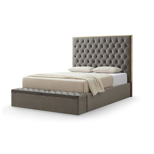 Extended footboard with storage on the Helena king bed frame