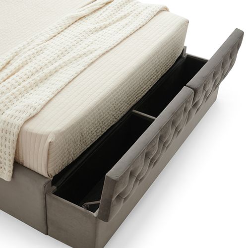 Helena queen bed frame styled in a bedroom