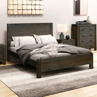 Bed Frame King Size in Solid Wood Veneered Acacia Bedroom Timber Slat in Chocolate - Stacks Warehouse