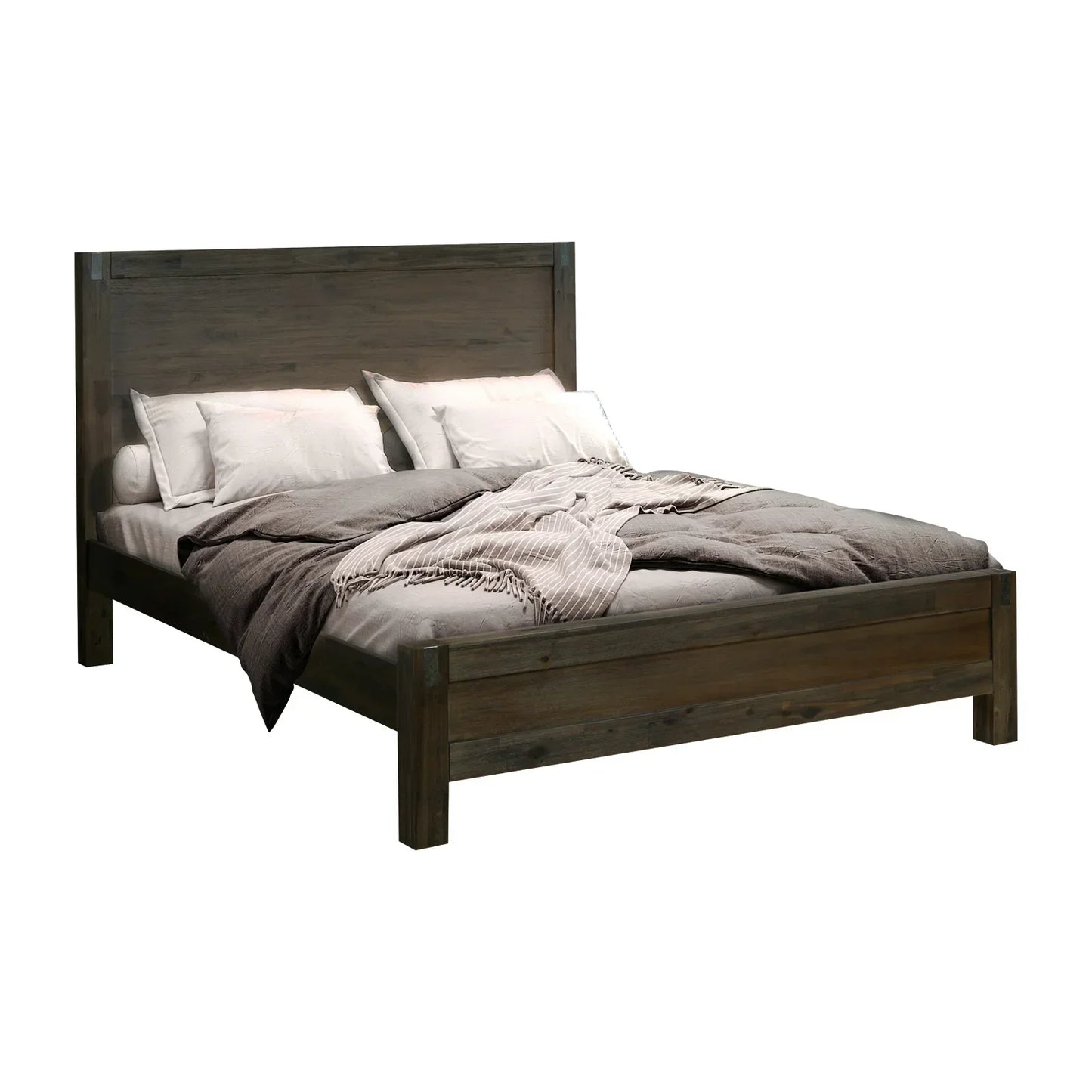 Bed Frame King Size in Solid Wood Veneered Acacia Bedroom Timber Slat in Chocolate - Stacks Warehouse