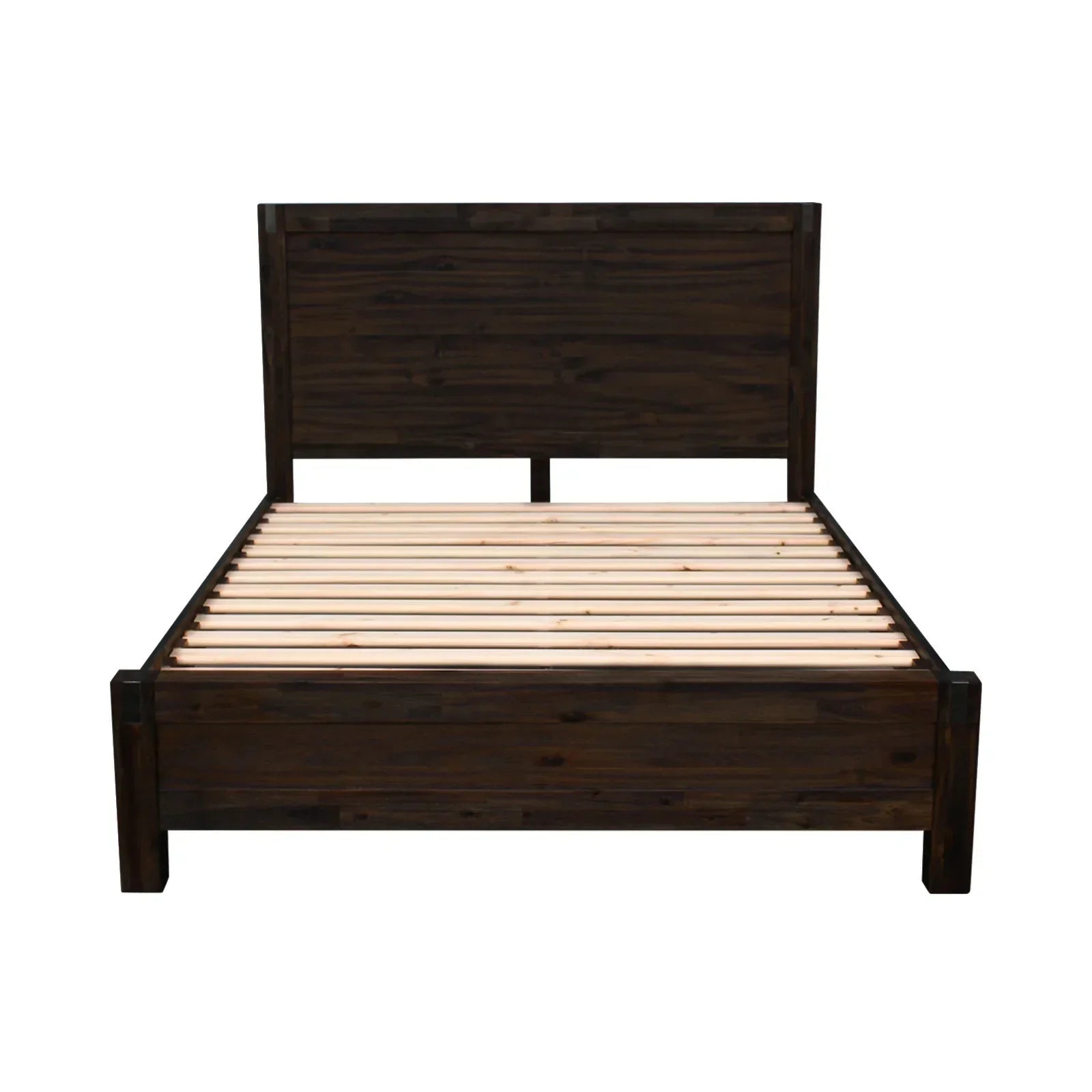 Bed Frame King Size in Solid Wood Veneered Acacia Bedroom Timber Slat in Chocolate - Stacks Warehouse