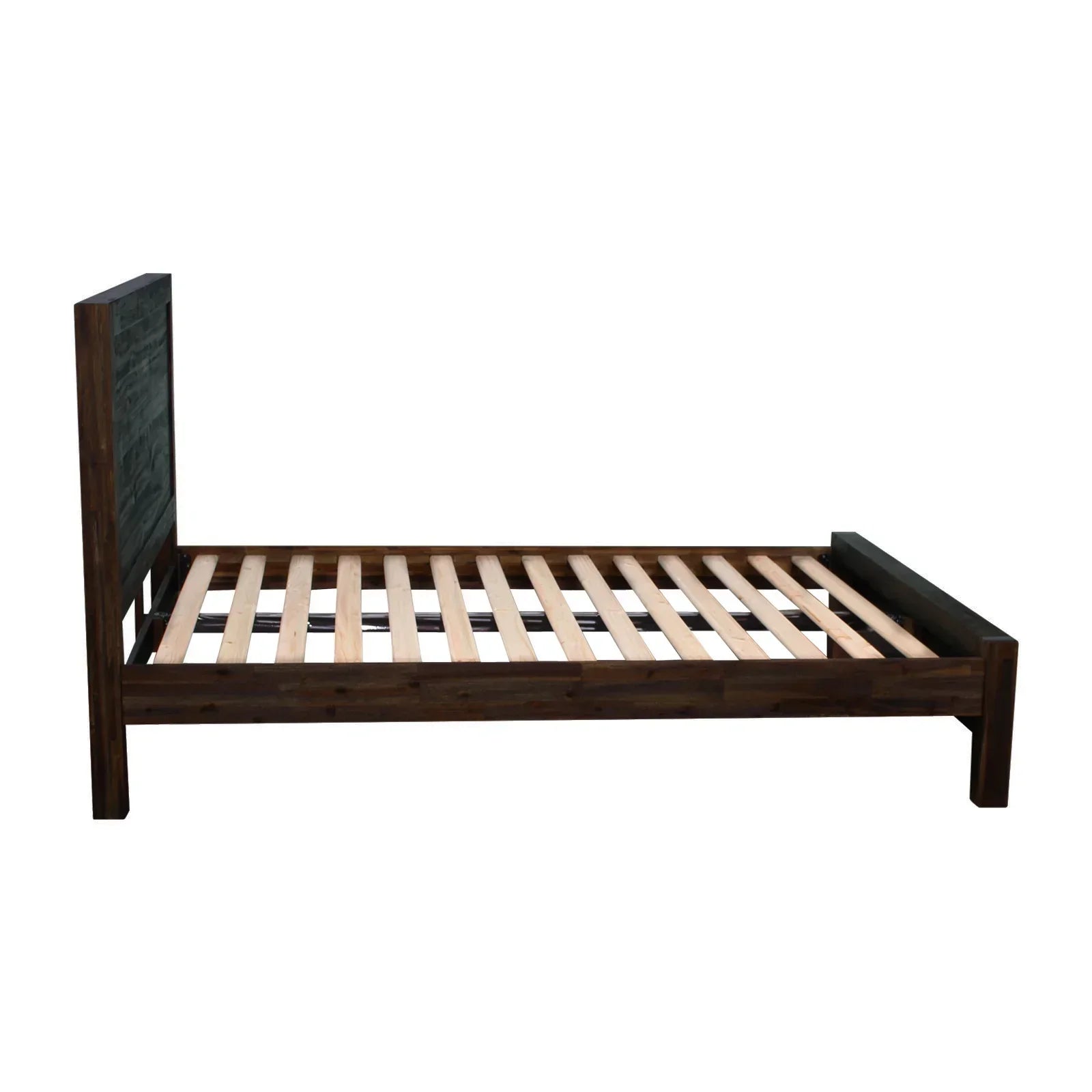 Bed Frame King Size in Solid Wood Veneered Acacia Bedroom Timber Slat in Chocolate - Stacks Warehouse