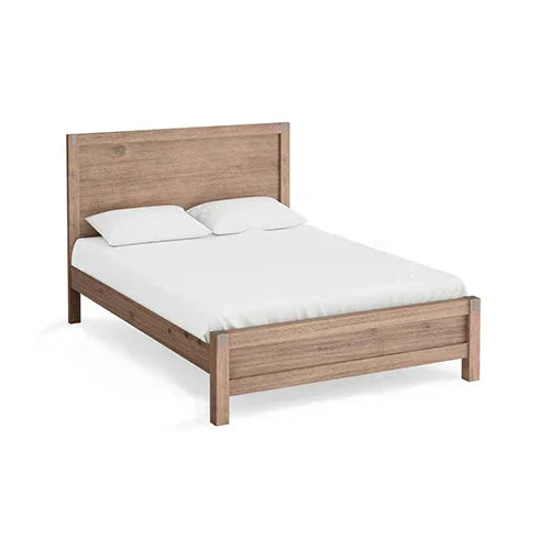 Bed Frame Queen Size in Solid Wood Veneered Acacia Bedroom Timber Slat in Oak - Stacks Warehouse