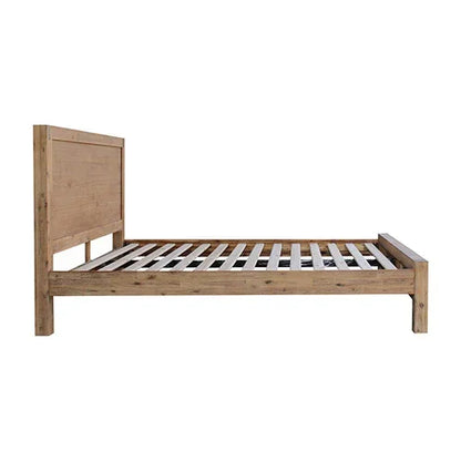 Bed Frame Queen Size in Solid Wood Veneered Acacia Bedroom Timber Slat in Oak - Stacks Warehouse