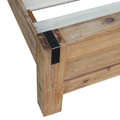 Bed Frame Queen Size in Solid Wood Veneered Acacia Bedroom Timber Slat in Oak - Stacks Warehouse