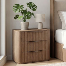 Arlo bedside table with LED lights in oak, Stacks Warehouse AU