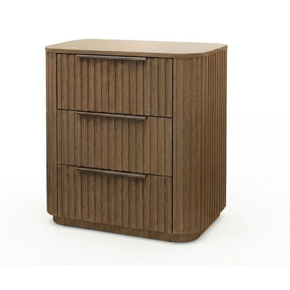 Arlo bedside table, integrated LED base lighting in oak finish