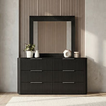 Arlo six drawer dresser with mirror in black, Stacks Warehouse AU