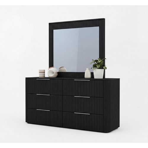 Arlo dresser, solid rubber wood fluted detailing in black finish