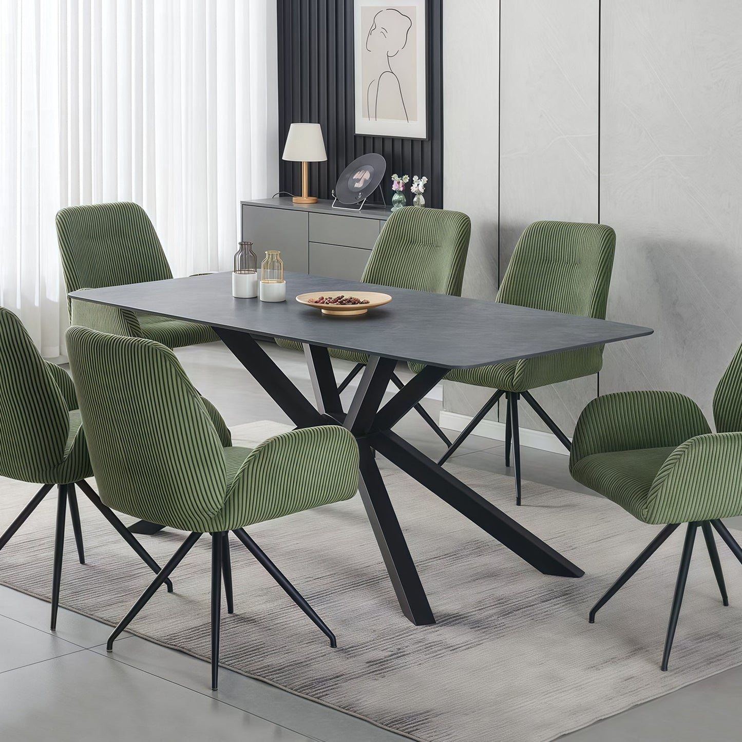 Rex Sintered Stone Dining Table 180cm Green with Powder Coated Iron Legs