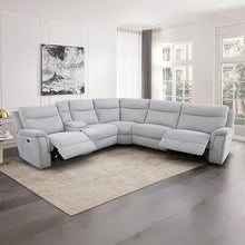 Large Corner Modular Lounge Suite in Light Grey Fabric Electric Recliner - Flea Market