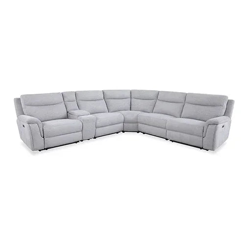 Large Corner Modular Lounge Suite in Light Grey Fabric Electric Recliner - Stacks Warehouse