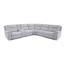 Large Corner Modular Lounge Suite in Light Grey Fabric Electric Recliner - Flea Market