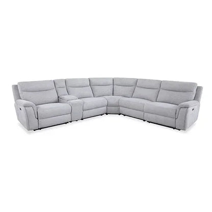 Large Corner Modular Lounge Suite in Light Grey Fabric Electric Recliner - Stacks Warehouse