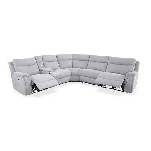 Large Corner Modular Lounge Suite in Light Grey Fabric Electric Recliner - Stacks Warehouse