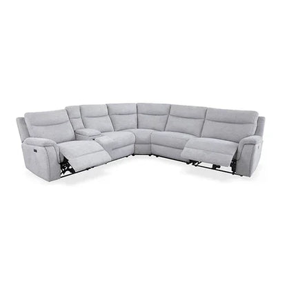 Large Corner Modular Lounge Suite in Light Grey Fabric Electric Recliner - Stacks Warehouse