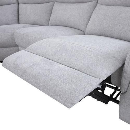 Large Corner Modular Lounge Suite in Light Grey Fabric Electric Recliner - Stacks Warehouse