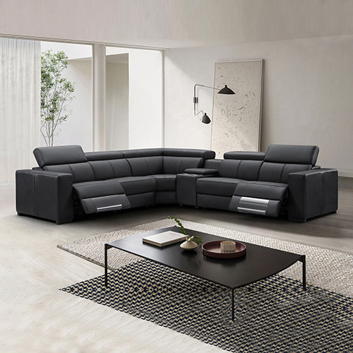 Washington Genuine Leather 6-Seater Corner Sofa | 2 Electric Recliners | Black