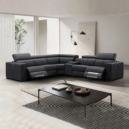Washington Genuine Leather 6-Seater Corner Sofa | 2 Electric Recliners | Black