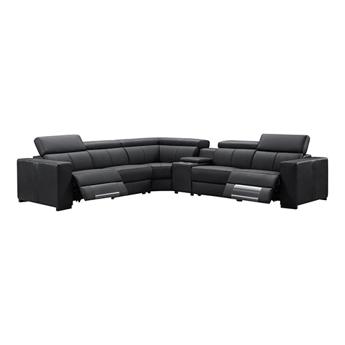 Washington Genuine Leather 6-Seater Corner Sofa | 2 Electric Recliners | Black
