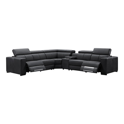 Washington Genuine Leather 6-Seater Corner Sofa | 2 Electric Recliners | Black