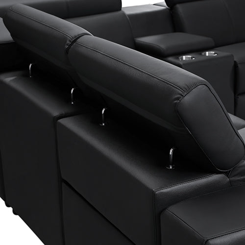 Washington Genuine Leather 6-Seater Corner Sofa | 2 Electric Recliners | Black