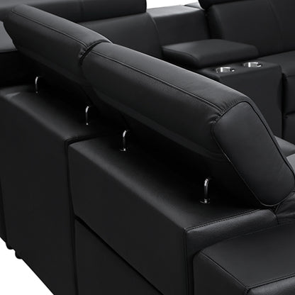 Washington Genuine Leather 6-Seater Corner Sofa | 2 Electric Recliners | Black