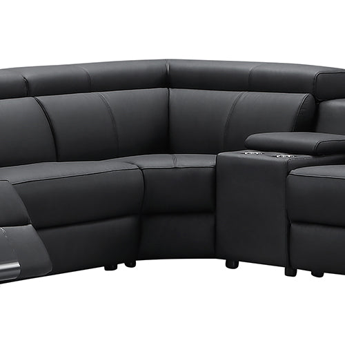 Washington Genuine Leather 6-Seater Corner Sofa | 2 Electric Recliners | Black