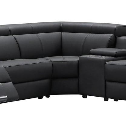 Washington Genuine Leather 6-Seater Corner Sofa | 2 Electric Recliners | Black