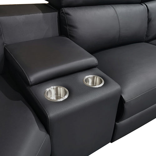 Washington Genuine Leather 6-Seater Corner Sofa | 2 Electric Recliners | Black