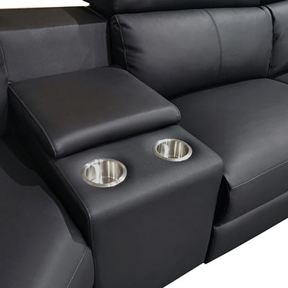 Washington Genuine Leather 6-Seater Corner Sofa | 2 Electric Recliners | Black