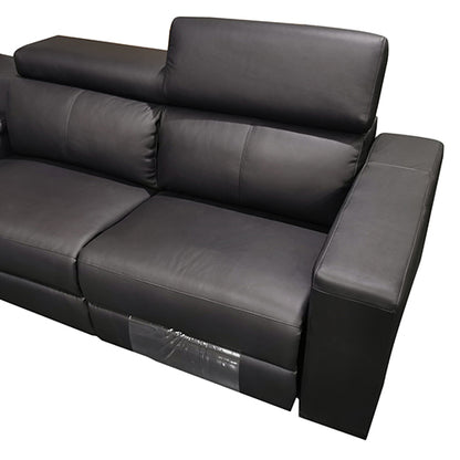 Washington Genuine Leather 6-Seater Corner Sofa | 2 Electric Recliners | Black