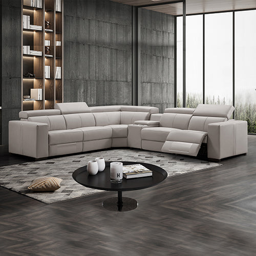 Washington Genuine Leather 6-Seater Corner Sofa | 2 Electric Recliners | Cream
