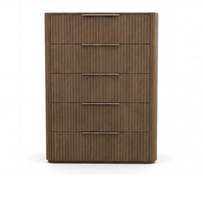 Arlo tallboy, five storage drawers with aluminium handles and ball-bearing runners