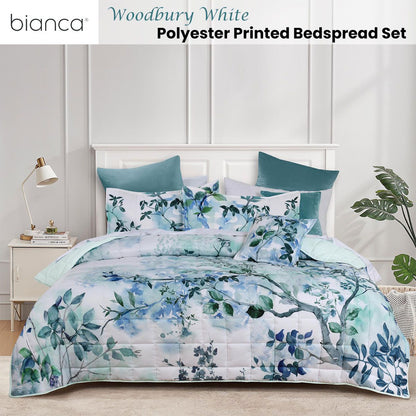 Bianca Woodbury White Botanical Printed Bedspread Set Super King