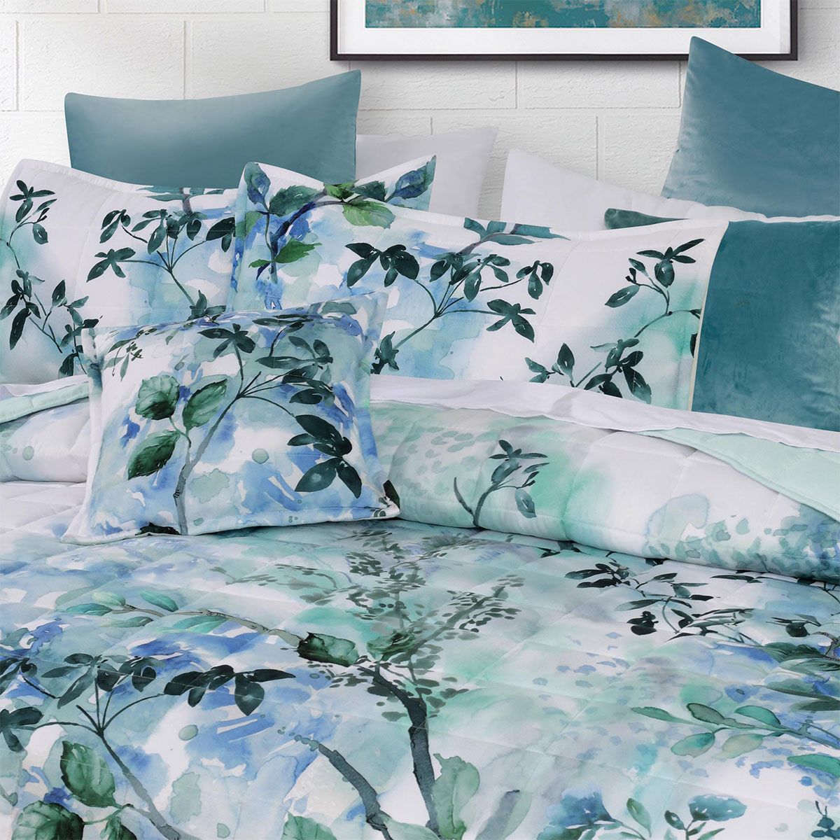 Bianca Woodbury White Botanical Printed Bedspread Set Super King