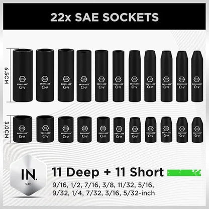 SWANLAKE 56pc 1/4" Drive Impact Socket Set SAE Metric 6-Point