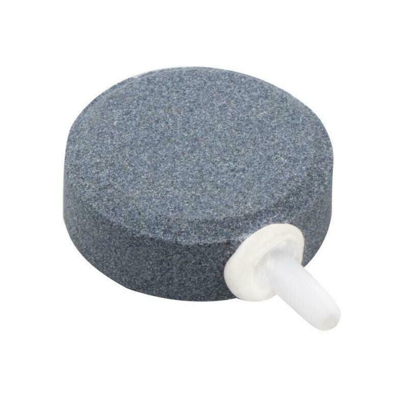 Round aquarium air stone disk with white connector, used for fish tank aeration