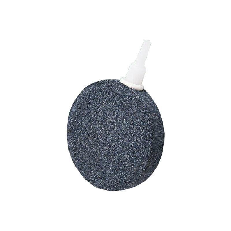 Round aquarium air stone disk with connector, 8cm diameter, grey textured surface