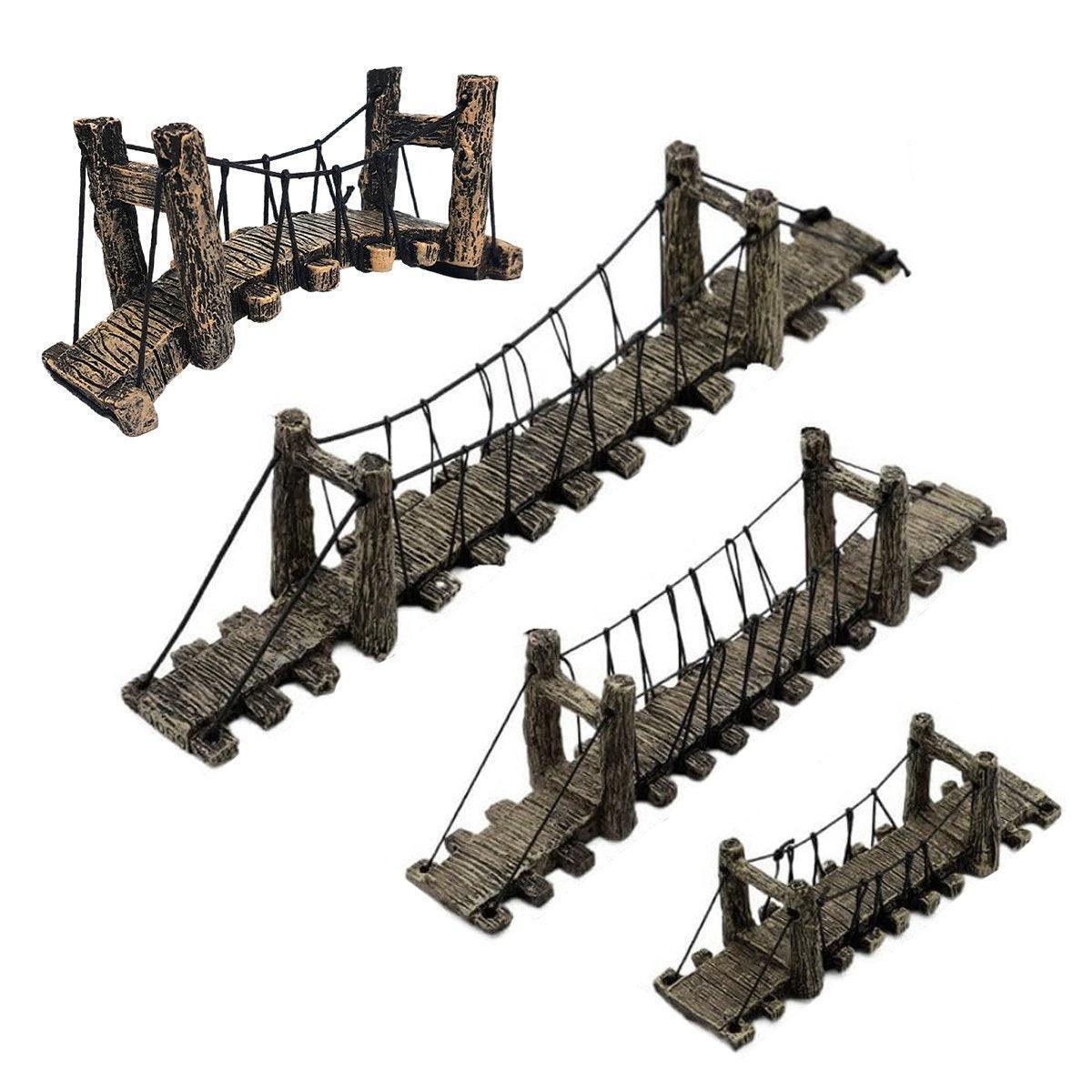 Miniature wooden rope suspension bridges for terrarium or aquarium decoration