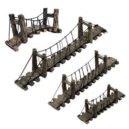 Miniature wooden rope suspension bridges for terrarium or aquarium decoration