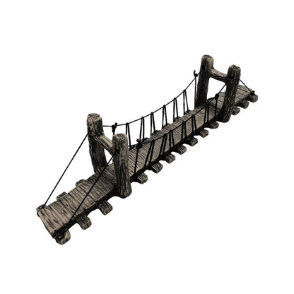 Miniature rustic wooden rope bridge ornament for aquarium or terrarium decoration
