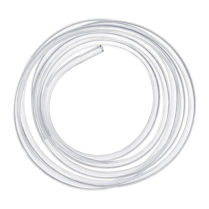 Clear flexible plastic tubing coil for air or water transfer, isolated on white background