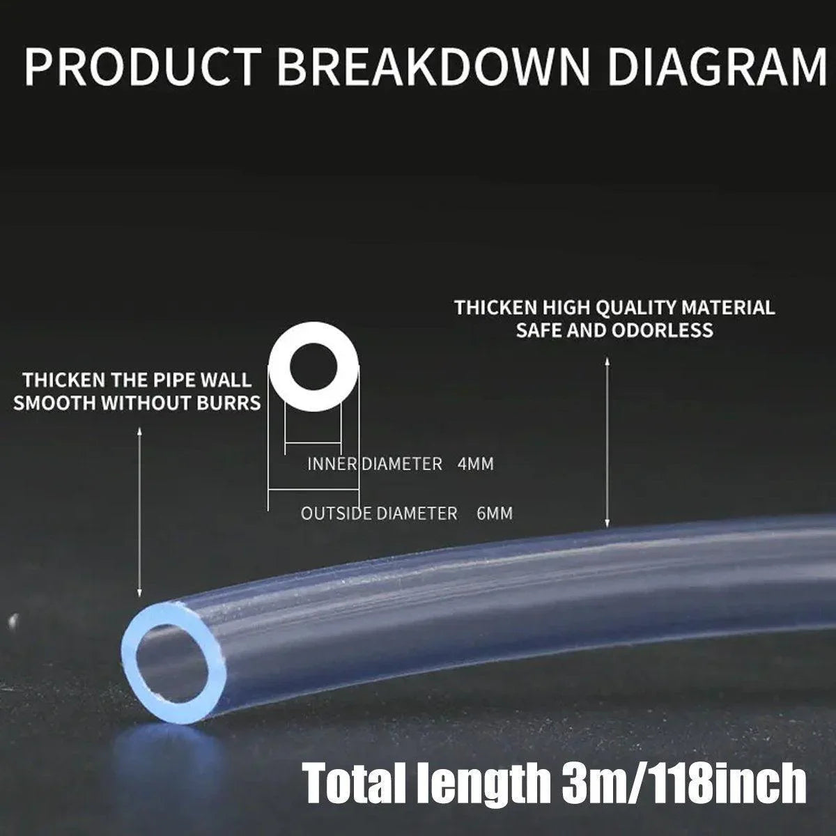 Transparent CO2 tube 3m long, 6mm outer diameter, high quality material diagram