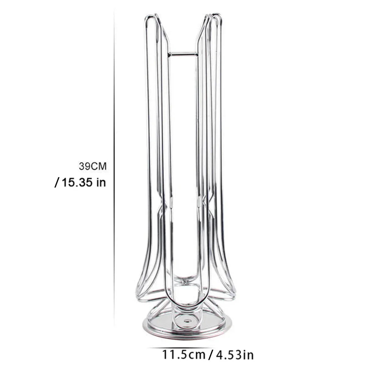 Chrome metal coffee pod holder stand with dimensions 39cm height and 11.5cm width