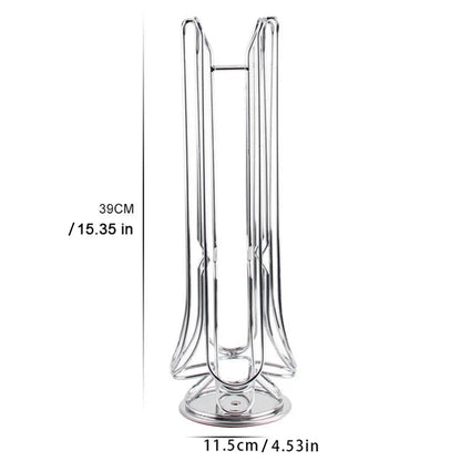 Chrome metal coffee pod holder stand with dimensions 39cm height and 11.5cm width